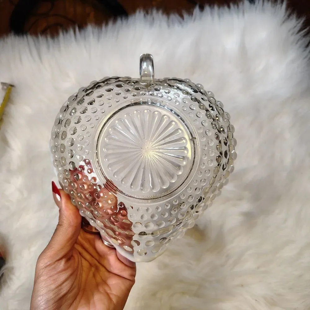 VTG Anchor Hocking Moonstone Glass Heart Nappy Bowl Trinket Jewelry Dish